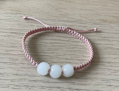 Handmade Bracelet with White Jade Beads, Adjustable Cord Bracelet for Calm Energy, Healing & Protection