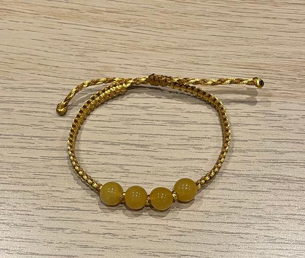 Handmade Bracelet with Yellow Jade Beads, Adjustable Cord Bracelet for Confidence, Joy & Positive Energy