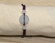 Handmade Bracelet with White Jade Donut, Adjustable Cord Bracelet for Peace, Healing & Positive Energy