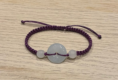 Handmade Bracelet with White Jade Donut, Adjustable Cord Bracelet for Peace, Healing & Positive Energy