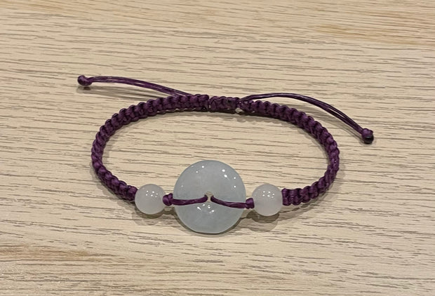 Handmade Bracelet with White Jade Donut, Adjustable Cord Bracelet for Peace, Healing & Positive Energy