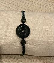 Handmade Bracelet with Dark Green Jade Donut, Adjustable Cord Bracelet for Protection, Balance & Prosperity
