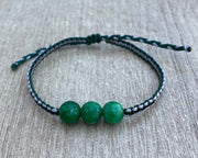 Handmade Bracelet with Green Jade Beadd,Adjustable Cord Bracelet for Luck, Balance & Healing Energy