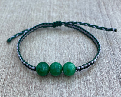 Handmade Bracelet with Green Jade Beadd,Adjustable Cord Bracelet for Luck, Balance & Healing Energy